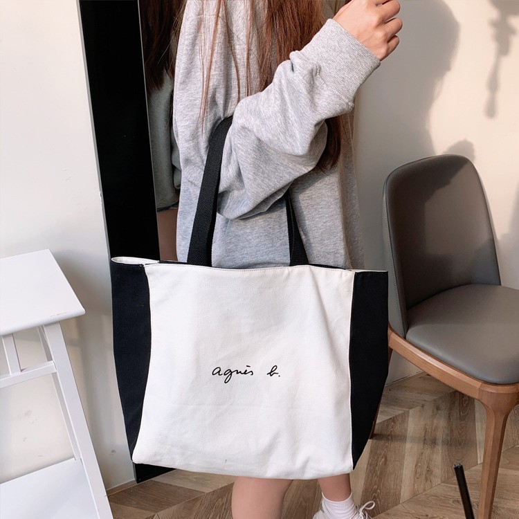 Agnes student double-faced tote bag canvas bag women's shoulder bag simple fresh wind large capacity portable canvas bag