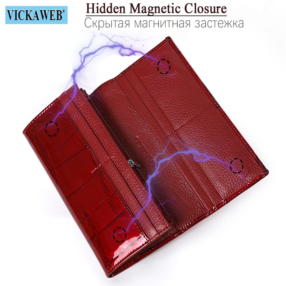 Genuine Leather Long Wallet With Magnetic Closure For Women Free Gift Fashion Wallet