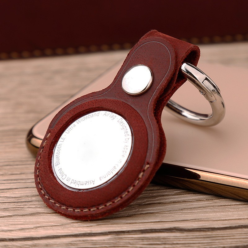 Airtag Tracker Keychain Genuine Leather Airtag Case Student Key Pet Anti-lost Locator Protective Sleeve Retro Cowhide Small Gift