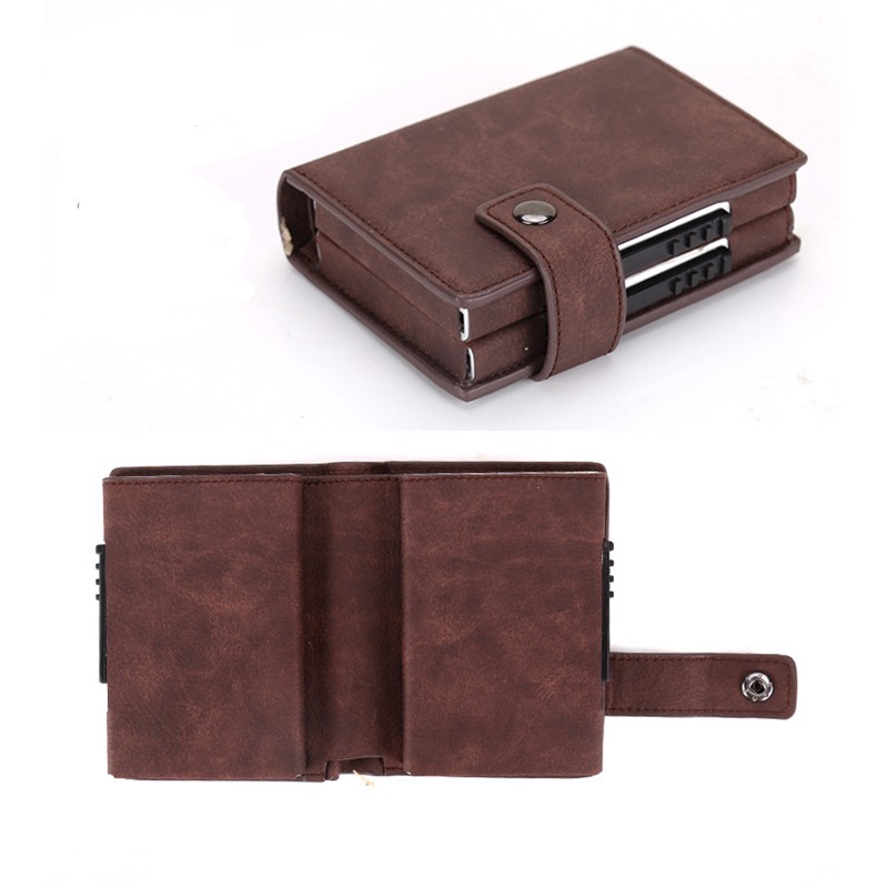 Double Box Rfid Credit Card Holder Aluminum ID Card Holder Business Card Holder Fashion Wallet Metal Leather Visit Pocket