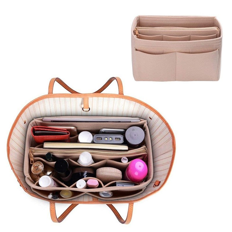 New Popular Women Makeup Organizer Felt Cloth Insert Bag Multifunction Travel Cosmetic Bag Girl Toiletry Storage Liner Bags