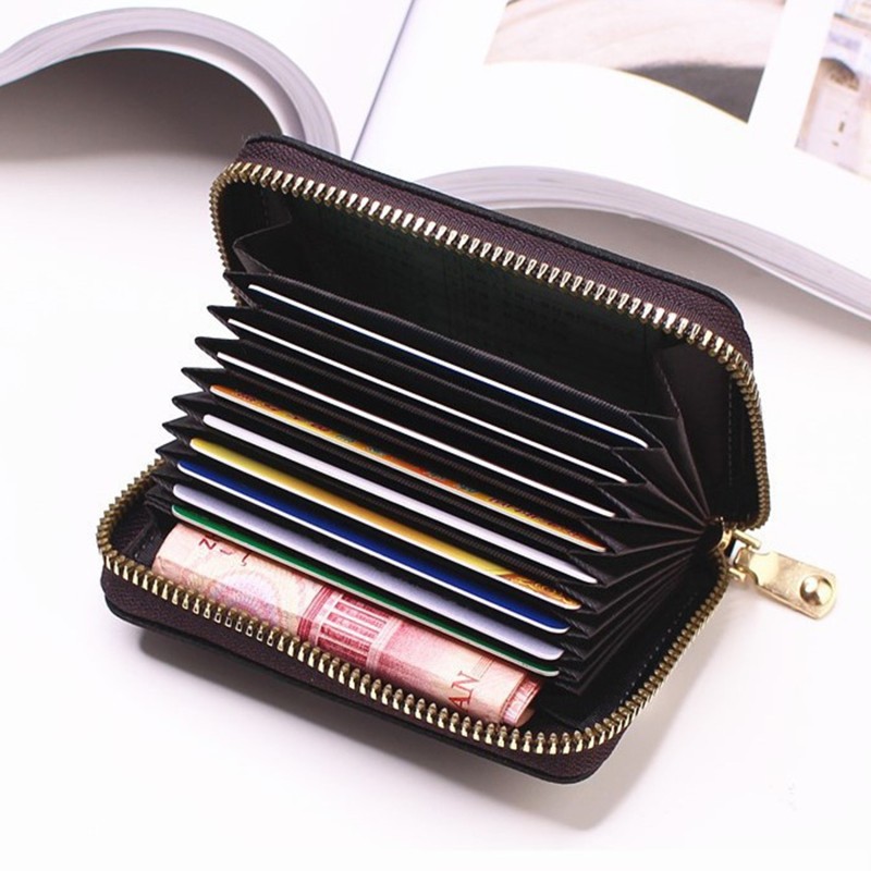 Women PU Zipper Cash ID Card Credit Card Holder Pure Color Business Card Case Name Card Holder Card Holder