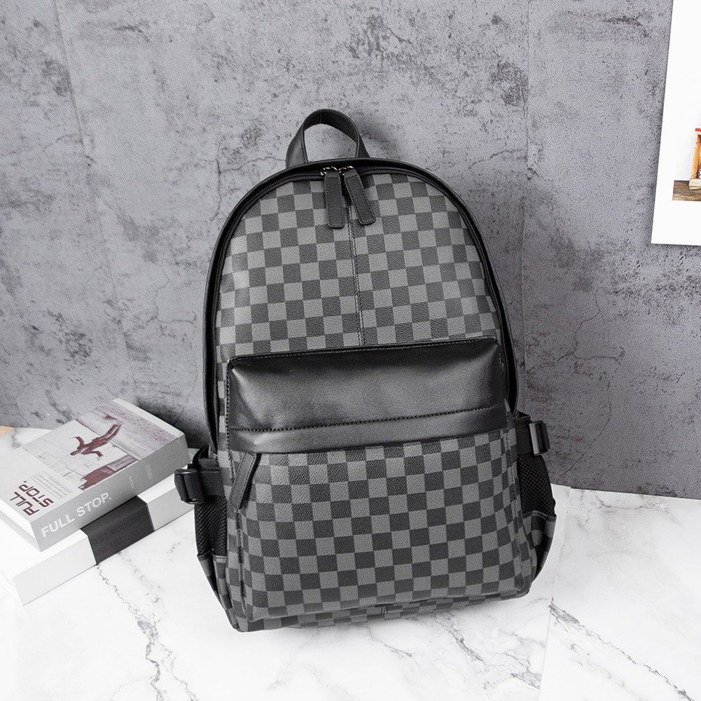 Fashion Classic Plaid Korean Version Large Capacity Backpacks PU Leather Waterproof Travel Bag Urban Business Men's Schoolbag