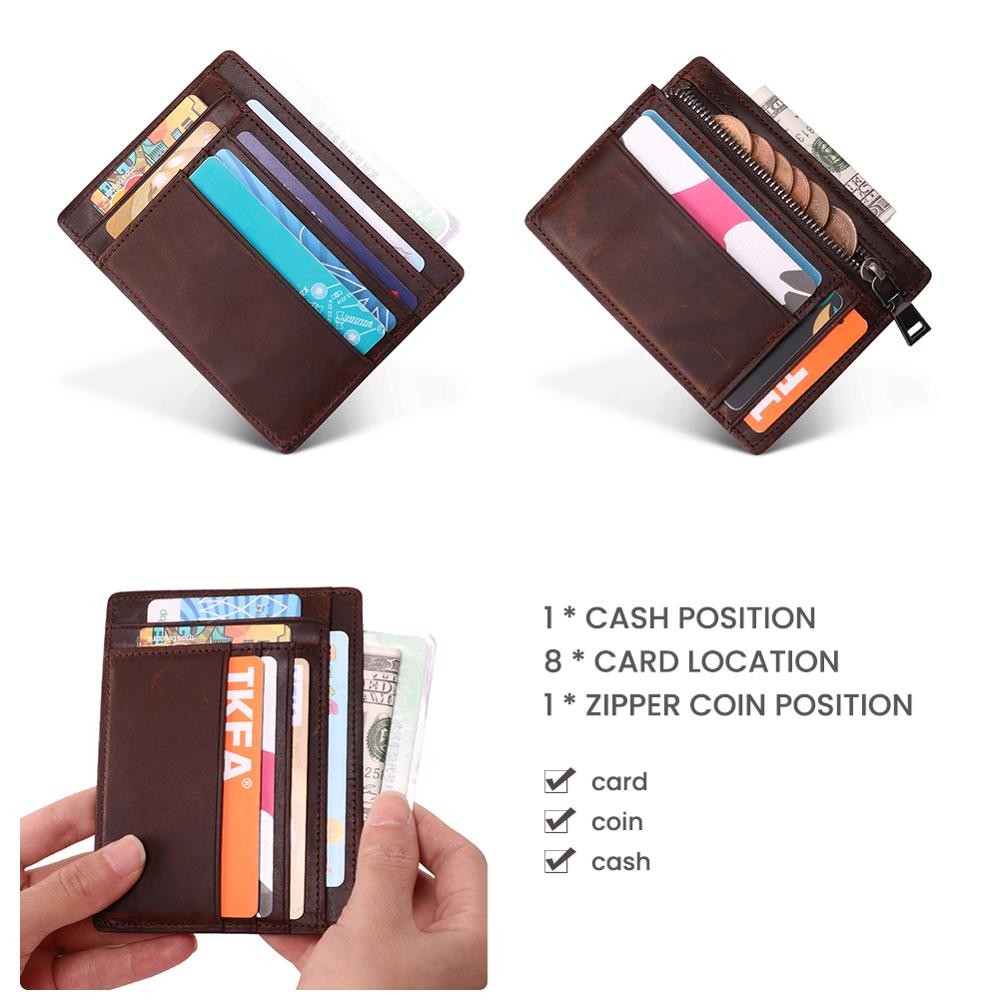 GENODERN New Mini Card Holder With Zipper Coin Pocket Mini Wallet Men Small Wallet Male Functional Card Wallet