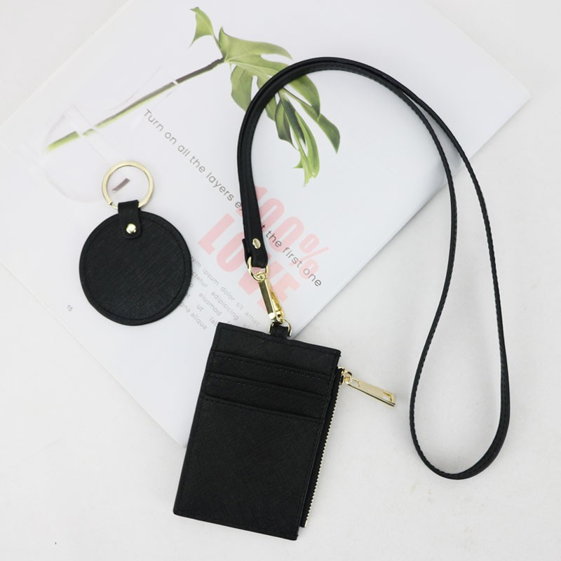 Cowhide Initial Lettering Card Holder Cowhide Card Holder with Name Place and Long Lanyard for Carrying Men and Women Cards Pull Out Easily