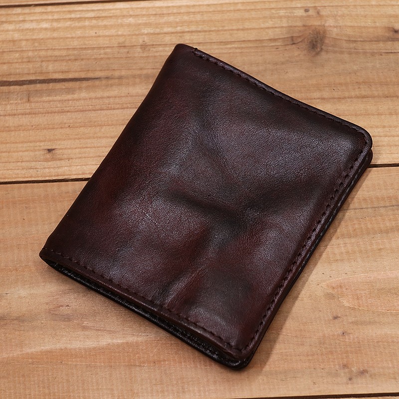 Genuine Leather Men Wallet Male Women Vintage Retro Wrinkle Short Small Slim Bifold Pocket Wallet With Card Holder High Quality