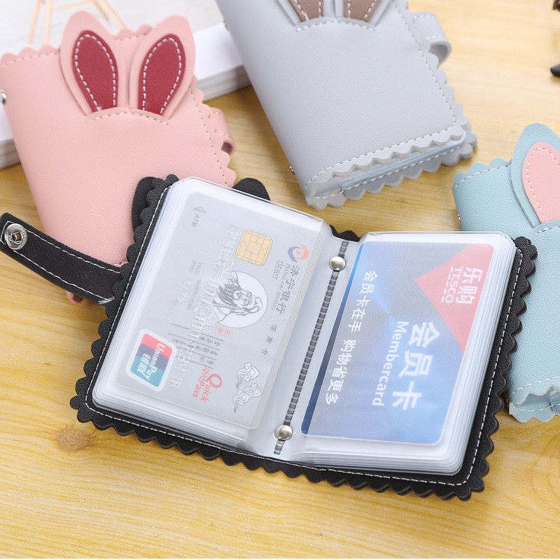 PU Leather 26 Men and Women Business Card Holder Rabbit Ear Business ID Card Holder Bag Bank Card Holder Card Holder Gift Card Holder