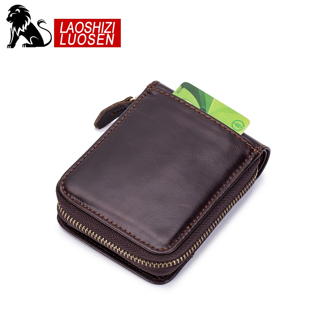 Retro Genuine Leather Men Wallet Coin Pocket Wallet Cowhide Zipper Card Holder Men Wallet