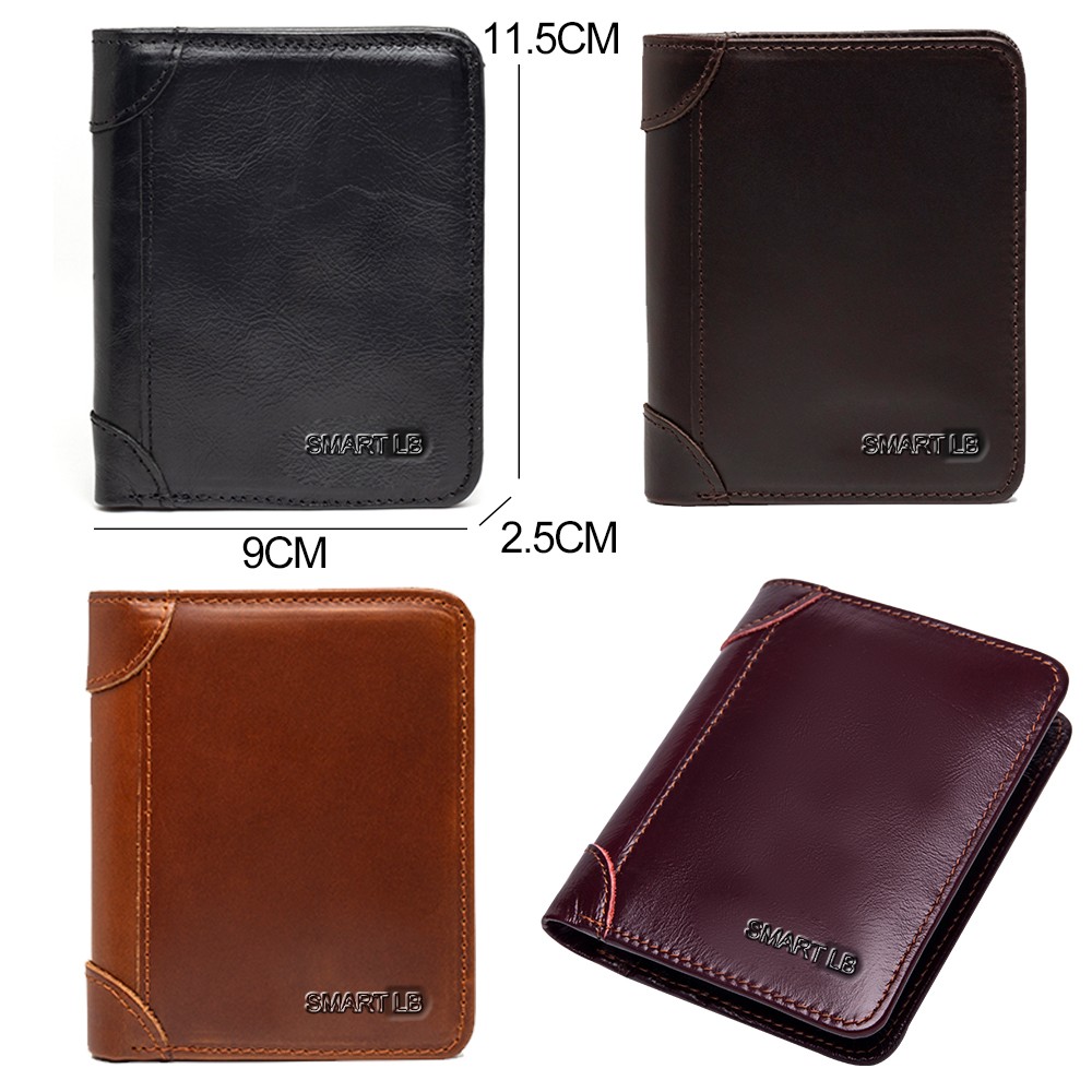 Genuine Leather Slim Wallets for Men and Women Short Credit Card Holders Coin Smart Bluetooth Wallet Man Card Holder Photo