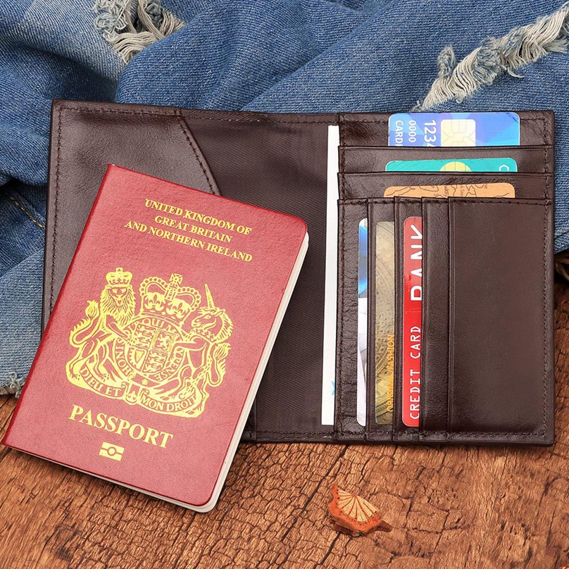 Genuine Leather Slim Passport Case With RFID Lock & Travel ID Card Holder