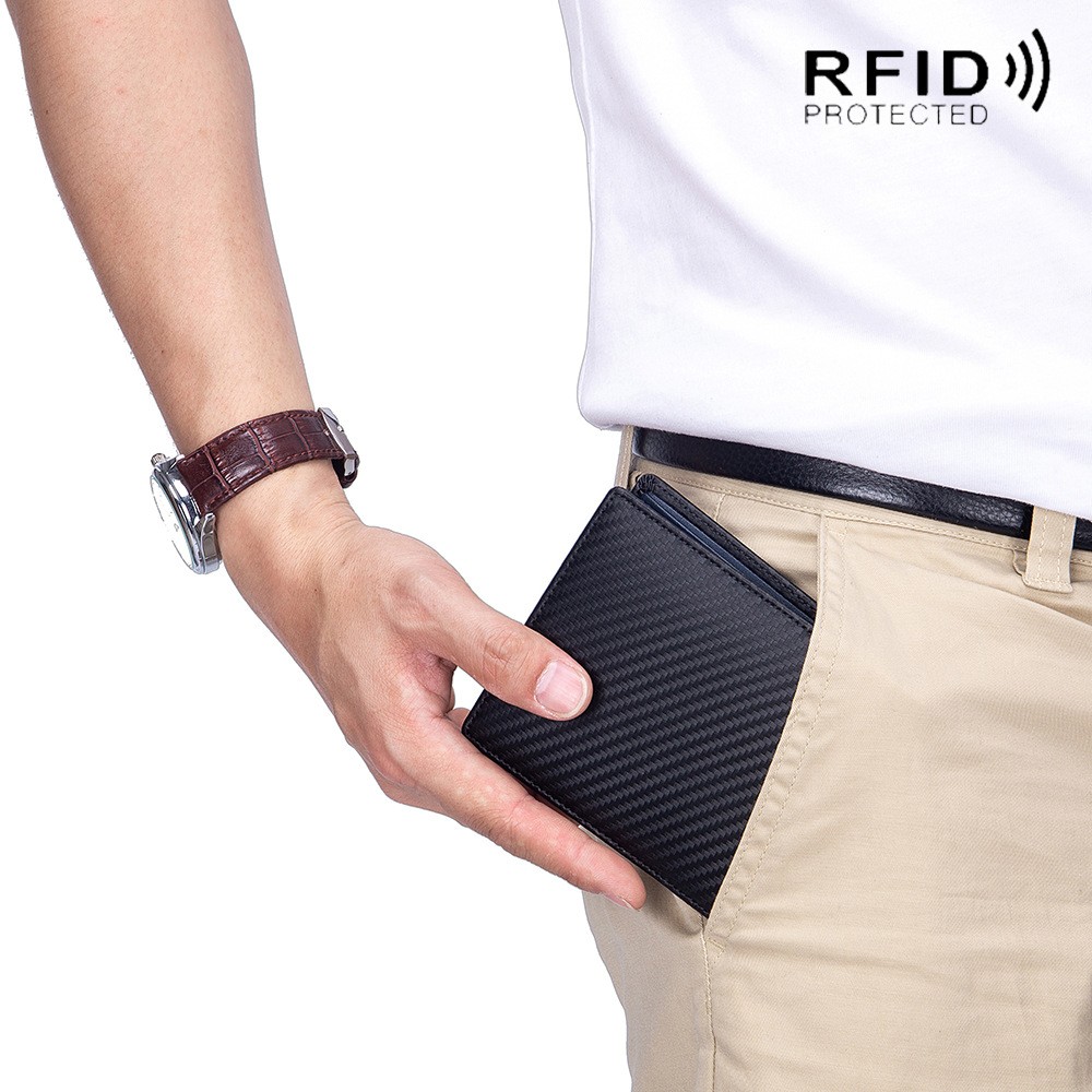 DIENQI - Genuine Leather Men Wallet Genuine Leather Men Wallet Rfid Carbon Fiber Small Wallet Slim Card Holder