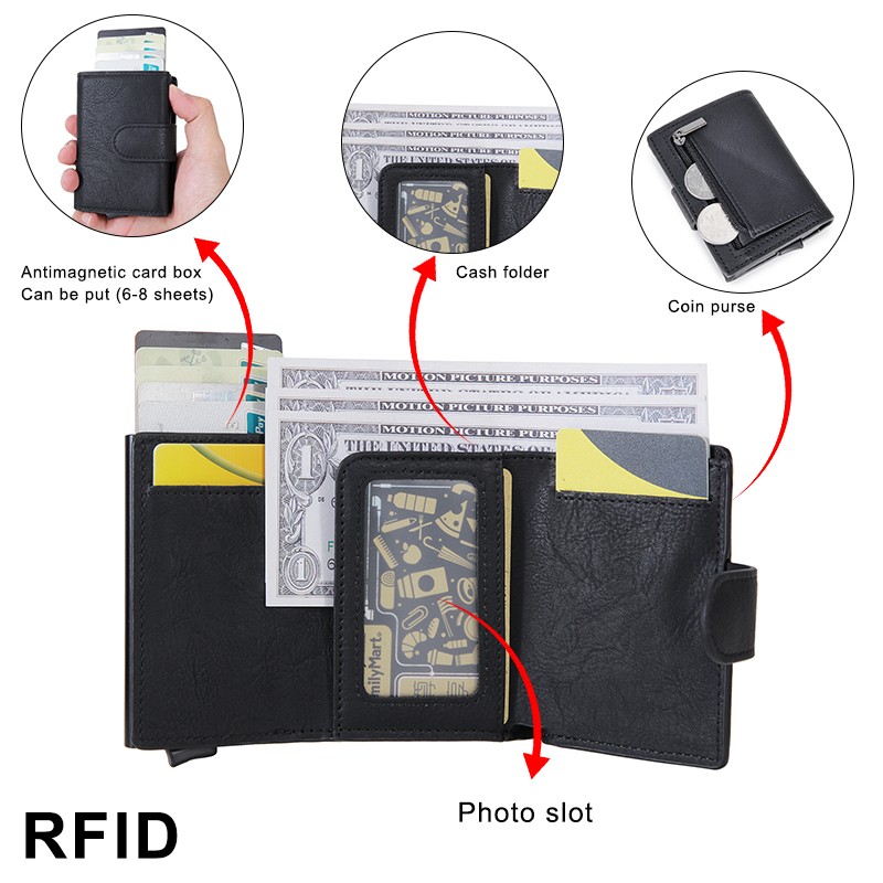 DIENQI - Leather & Leather Business Card Holder for Men with Rfid Lock, Pocket Case, Smart Wallet