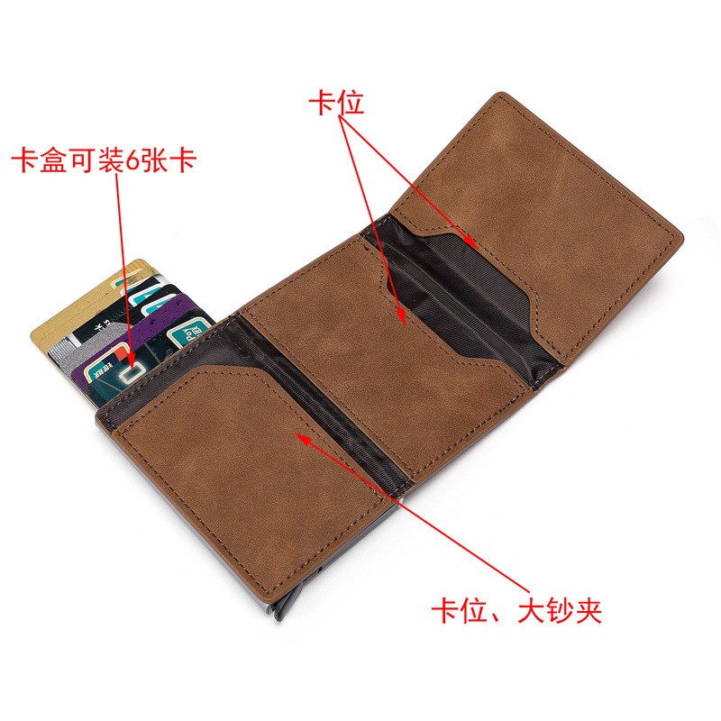 Anti theft brush RFID metal automatic pop-up credit card box business three fold portable wallet card set card bag