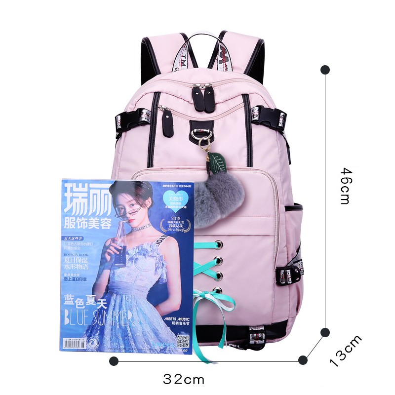 Anti-theft Backpack Woman Laptop Bag External USB Charge Computer Backpacks Waterproof School Bag For Teenage Girls Black Pink