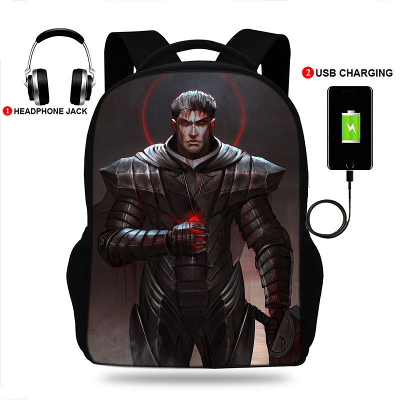 USB Charge Student Backpack Kids Berserk Guts Manga Swordsman School Bag Teenagers Anime Backpack Adult Travel Laptop Mochila