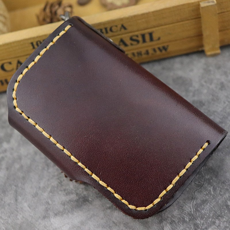 Handmade Genuine Leather Key Card Holder Wallet Personalized Card Holder With Key Ring Keyring