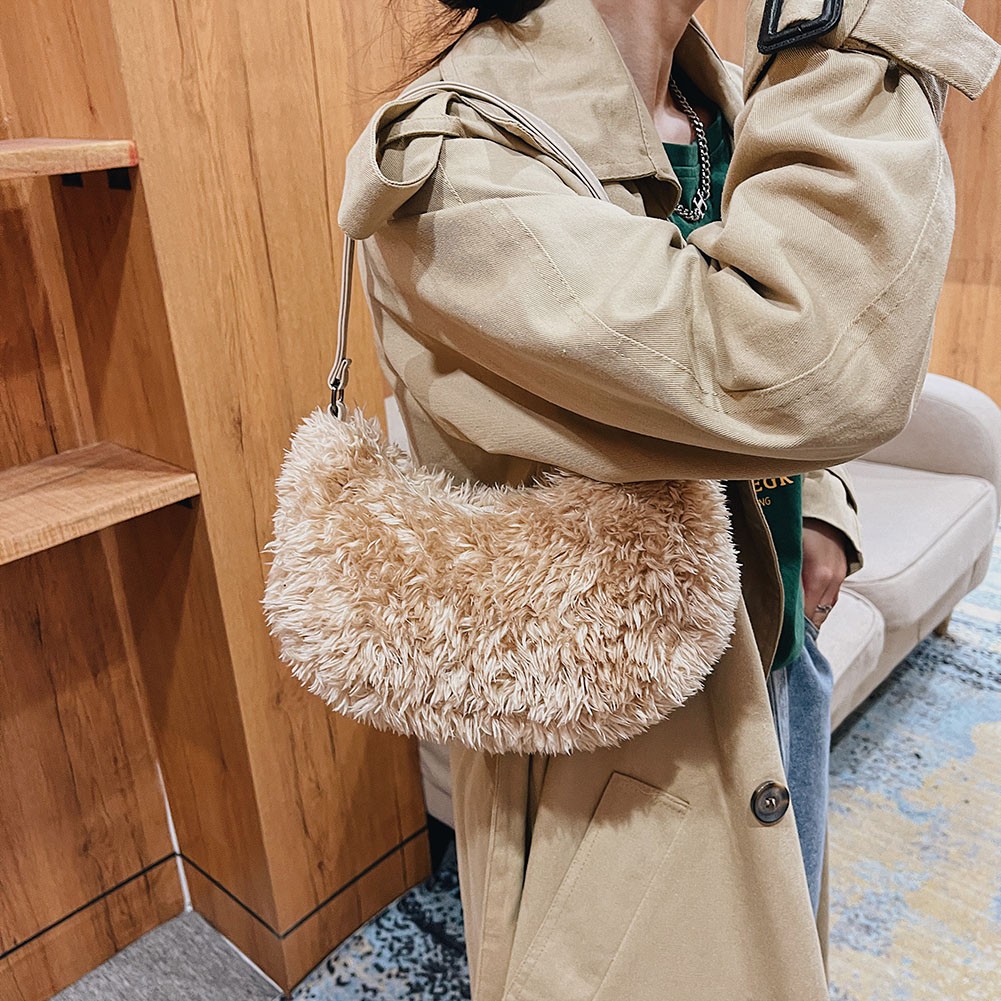 Women Soft Plush Shoulder Bags Cow Print Hobo Bags Female 2021 New Autumn Winter Small Handbag Travel Warm Fluffy Tote Bags