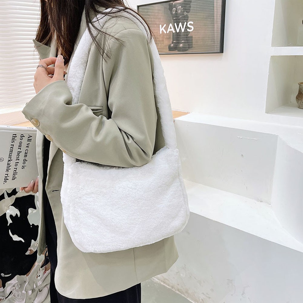 Fashion Women Plush Soft Shoulder Bag Cherry Print Underarm Bag for Women 2021 New Autumn Winter Handbags and Purses