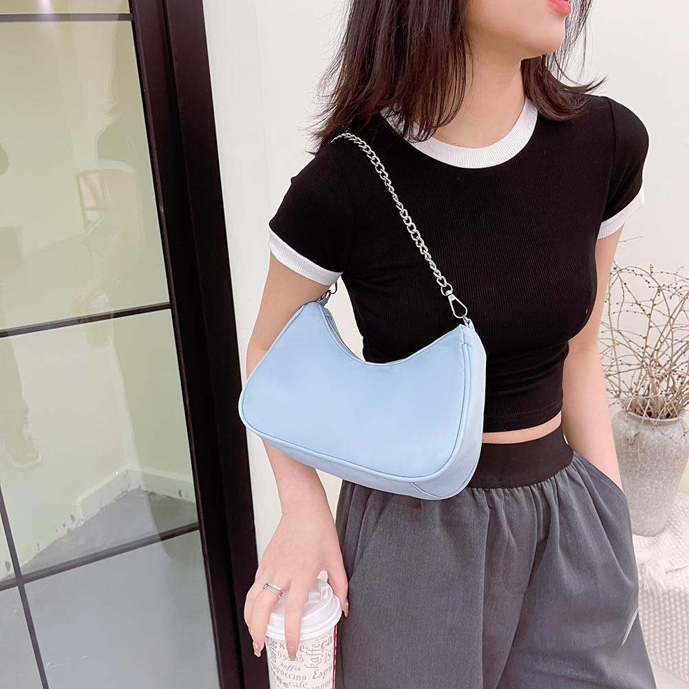 Fashion Women Purses Ladies Handbags 2021 Solid Color Casual Armpit Bag Female Chain Shoulder Pouch Nylon Top Handle Bags Hot