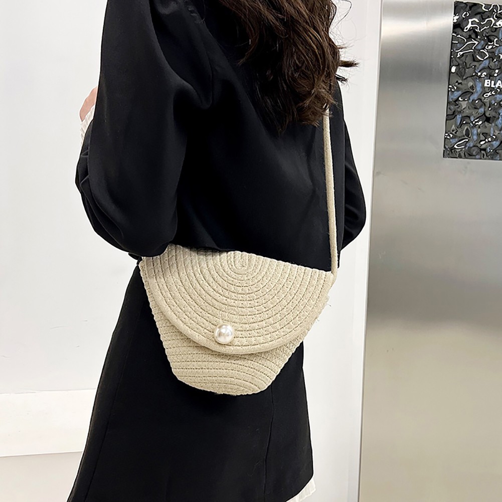 Fashion pearl ladies straw bag 2022 summer new hand-woven straw shoulder bag bohemian beach messenger flap small bucket bag