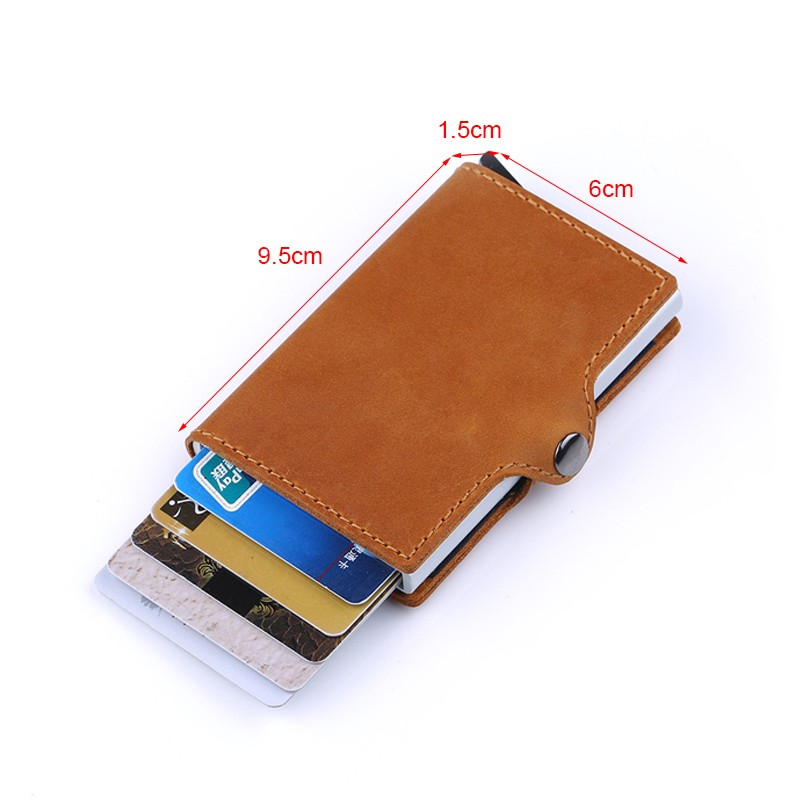 DIENQI Genuine Leather Credit Card Holder Case Anti RFID Protector Wallet Aluminum Men Women Metal Bank Business ID Card Holder Card Holder