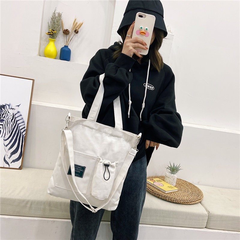 Candy Color Women's Shoulder Bag Large Capacity Canvas Handbag Small Girl Fresh Teen Crossbody Bag Lovely Books Tote Bags