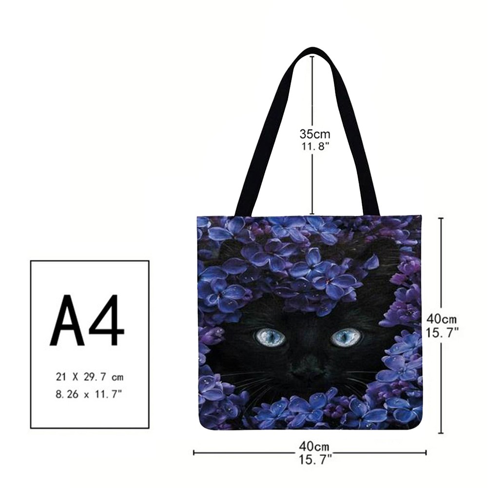 Women Bag Women Flower Bush Cat Printed Linen Casual Shopper Shoulder Bag 2021 Fashion Bag Female Large Capacity Tote Handbags