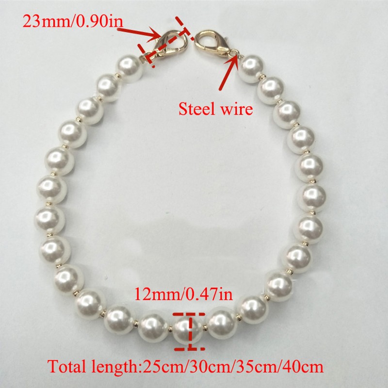 25-40cm Faux Pearl Bag Belt with Crystal Fashion Women Wrist Bag Strap Imitation Pearl Handle Purse Belt Replacement Bag Handle