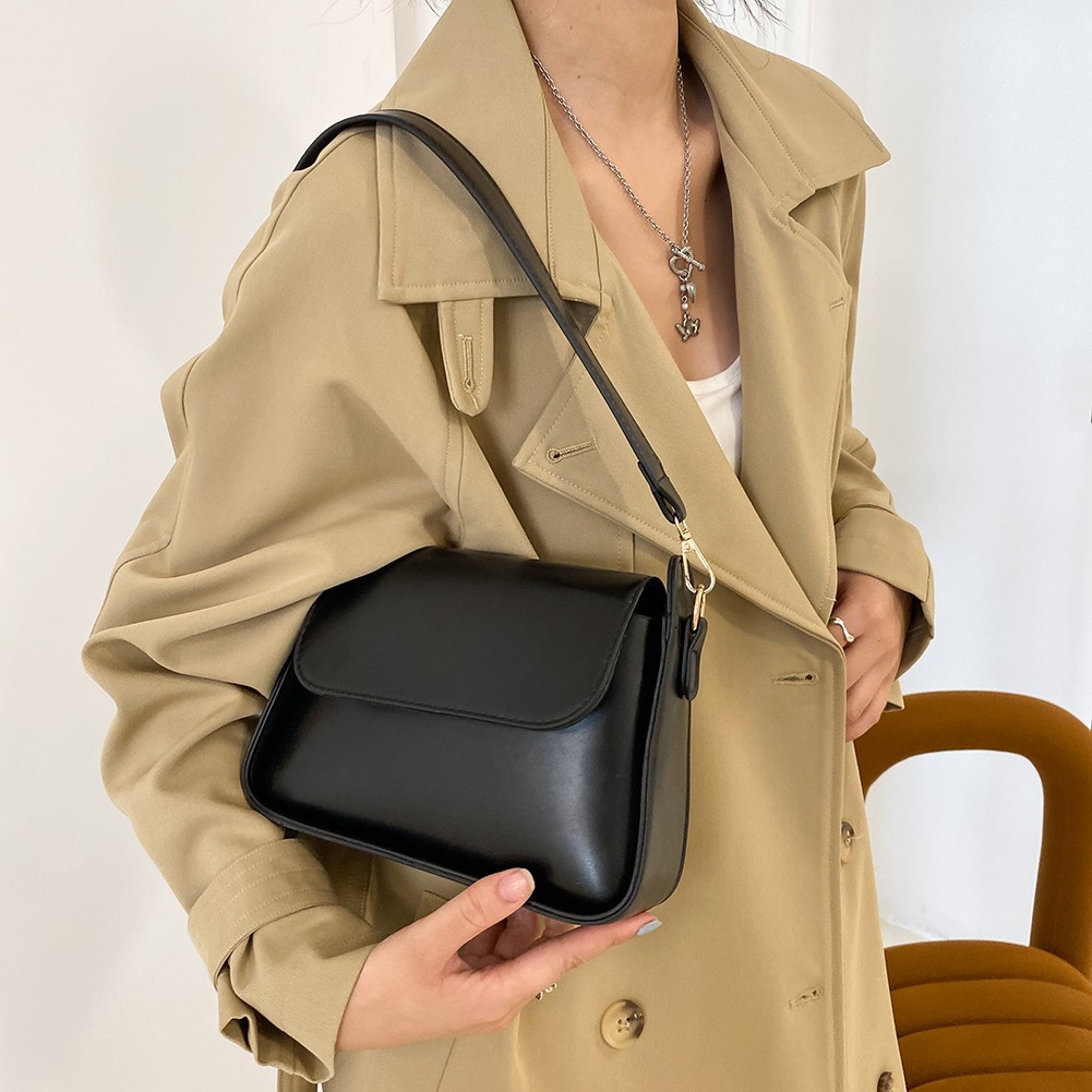 2022 Fashion Design Women Shoulder Bag Soft PU Leather Female Underarm Bags Solid Color Small Square Box Wide Strap Handbag