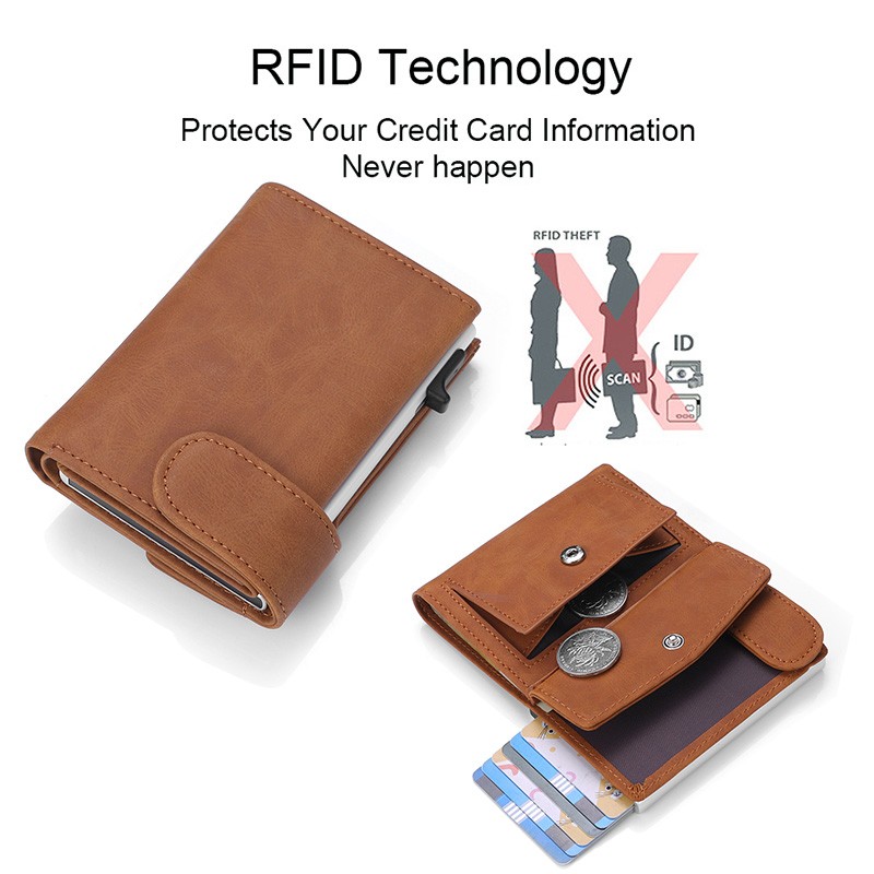 DIENQI RFID Credit Card Holder Wallets Men Genuine Leather Smart Business Metal Card Holder Small Size Wallet Nederlands Bag