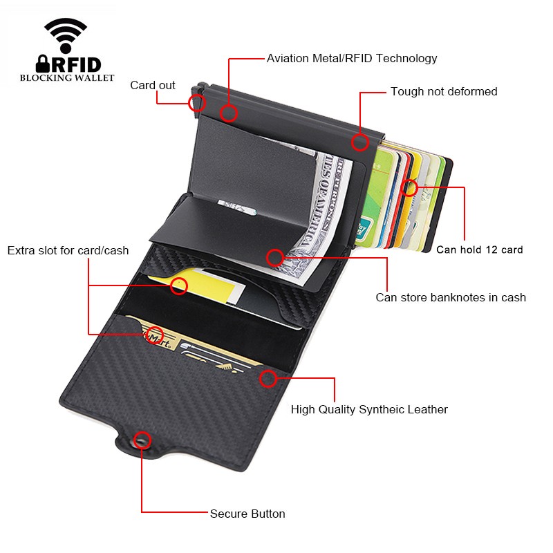 DIENQI- Genuine Leather Anti-Rfid Card Holder for Men Simple Male Wallet Aluminum Metal Card Holder