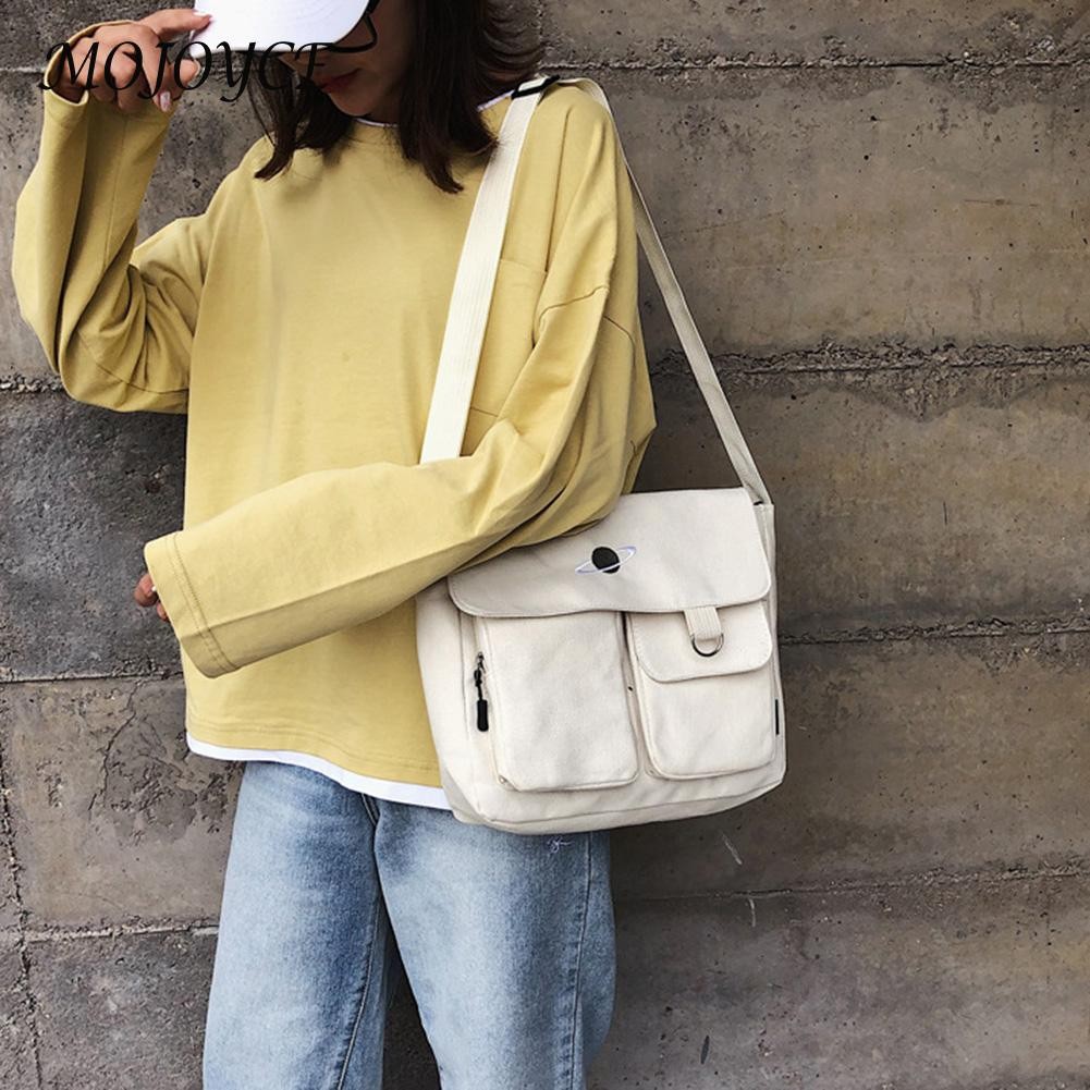 Fashion Student Zipper Crossbody Bags Solid Color Shoulder Bags Casual Ladies Bags Canvas Messenger Bags