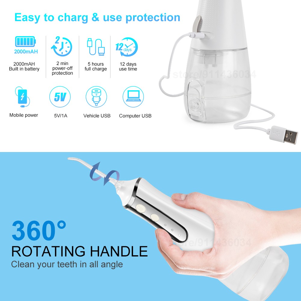 Oral Irrigator 3 Modes Water Flosser Waterproof IPX7 Dental Water Jet Irrigator Dental Teeth Whitening Electric Toothbrush Gift