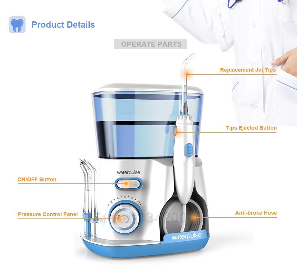 Waterpulse Oral Irrigator v300 12 Pressure Water Flosser 800ml Dental Cleaner Family Care Irrigator Dental Dental Water Jet 5 Tip