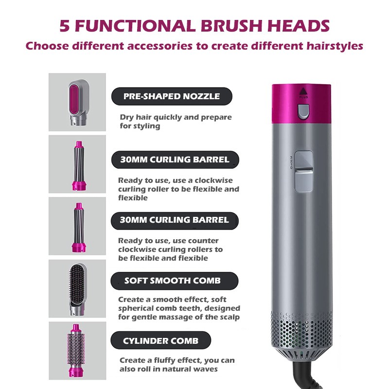 Hair Curler Styler Dryer Brush 5 in 1 Hair Straighteners Blow Dryer Professional Hair Styling Tools Salon Curling Iron Hot Comb