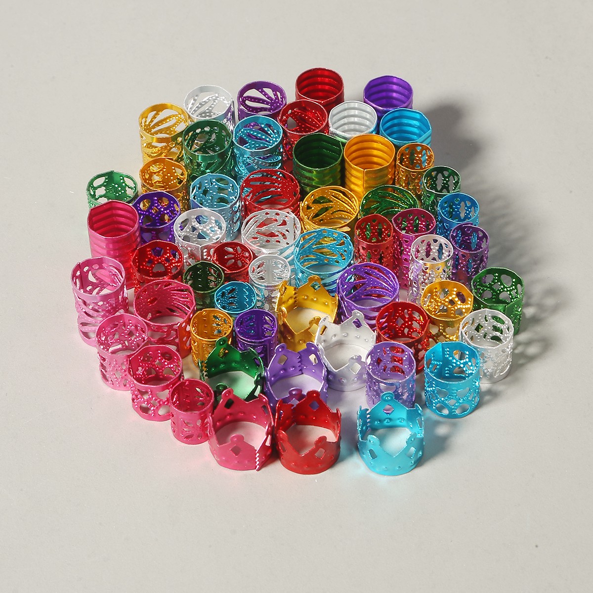 50pcs Mix Color Hair Braid Dreadlock Beads Cuffs Rings Tube Accessories Opening Hoop Circle 10-12mm Inner Hole Hair Rings