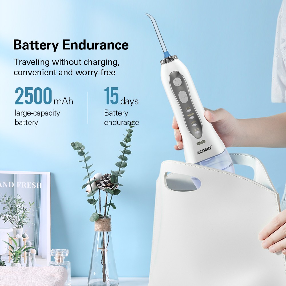 AZDENT HF-5 Oral Irrigator Portable Water Dental Flosser USB Rechargeable Water Jet Floss Tooth Pick 5 Jet Tip 300ml 3 Models