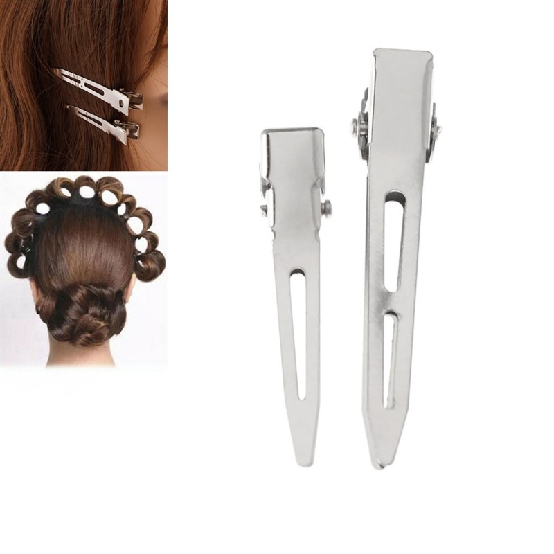 24pcs Single Prong Curl Duck Bill Hair Clips Silver Divided Hairpins Metal Modeling Positioning Alligator Barrette