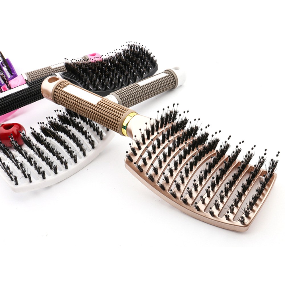 Boar Hair Brush Curved Hair Comb Vent Hairdressing Detangling Thick Hair Massage Blow Drying Hair Comb Brush