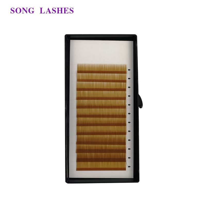 Sung high quality eye lashes false eyebrow extensions 12 lines per tray. No eyelash curl. 4 color dark brown light brown