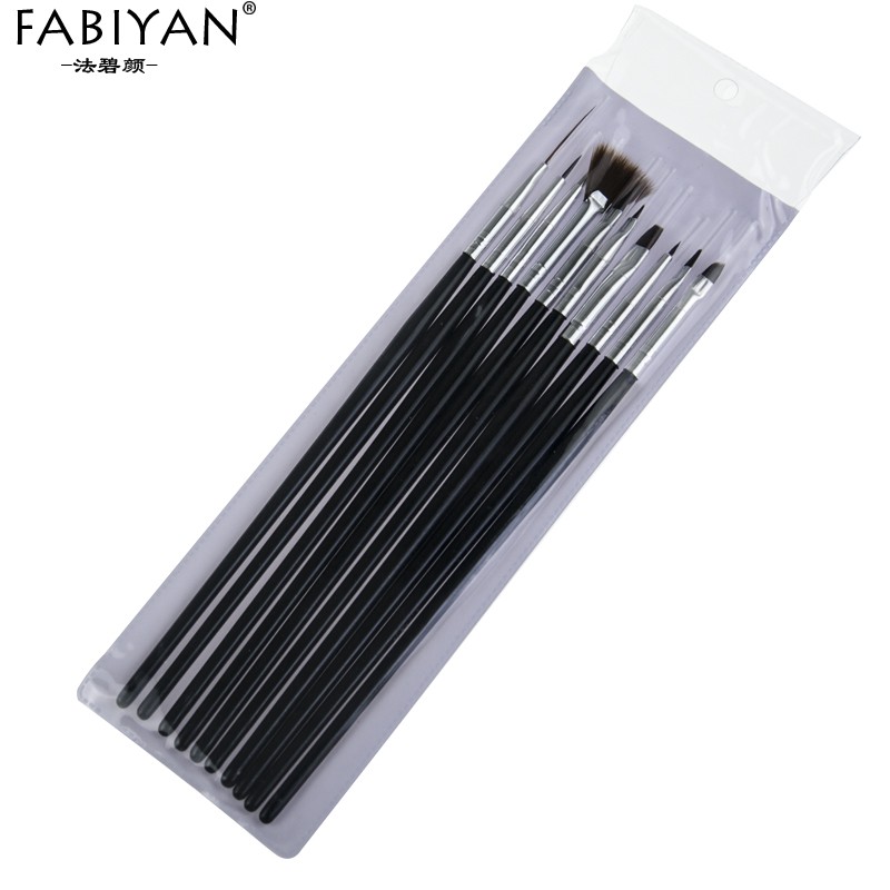 10pcs Nail Art Brush Liner Dotting Fan Design Acrylic Crystal Flat Painting Drawing Carving Pen UV Gel Manicure Tool Set