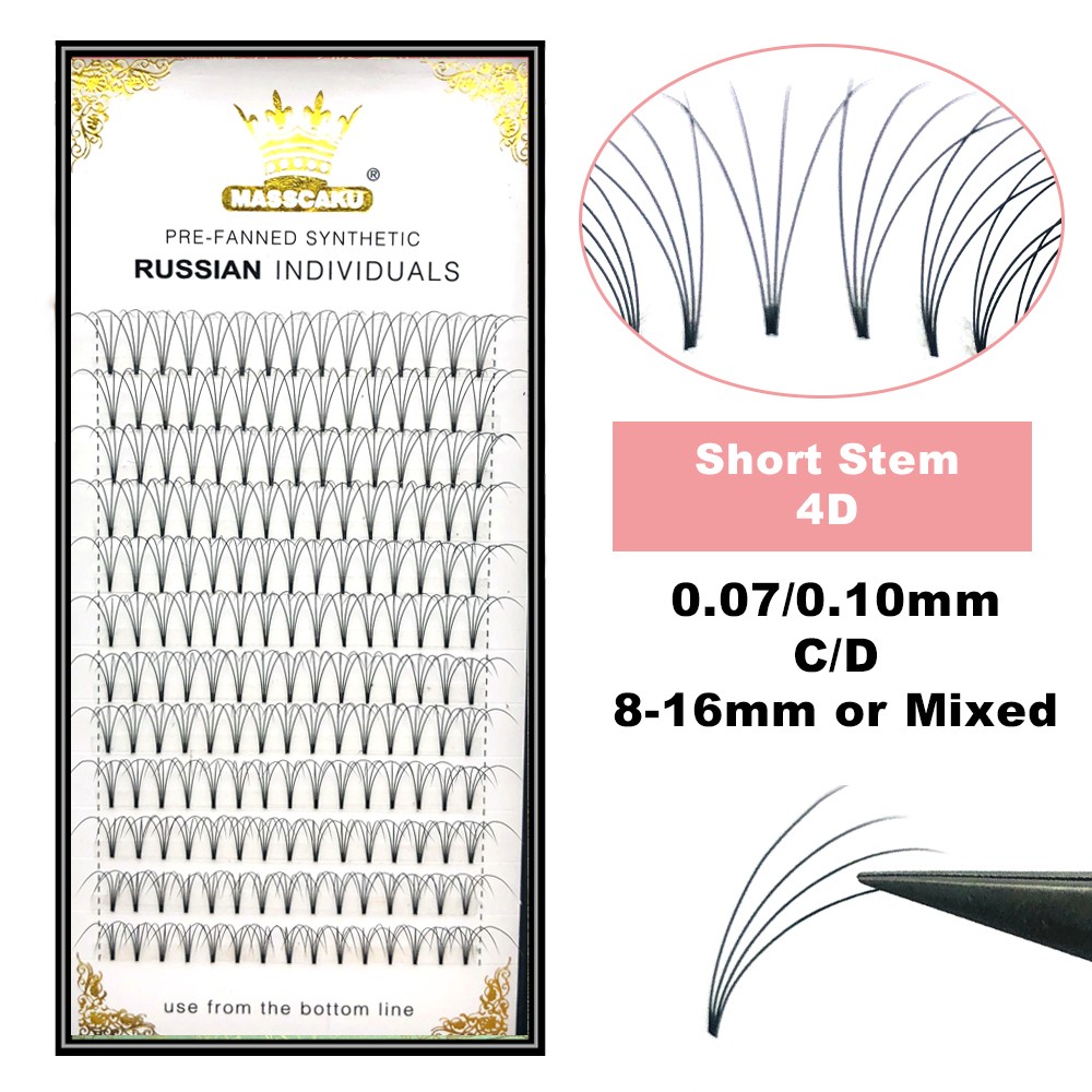 MASSCAKU Premade Lashes Wide Fans 3d/4d/5d/6d/10d/20d Short Stem Russian Volume Professional Eyelashes Extensions Faux Mink