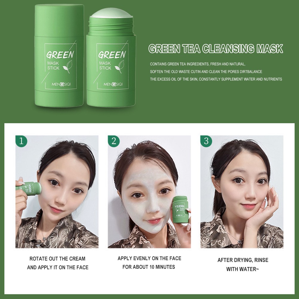 Green Tea Mask Solid Face Mask Oil Control Stick Moisturizing Cleaning Mask Acne Treatment Blackhead Removing Pores Purifying