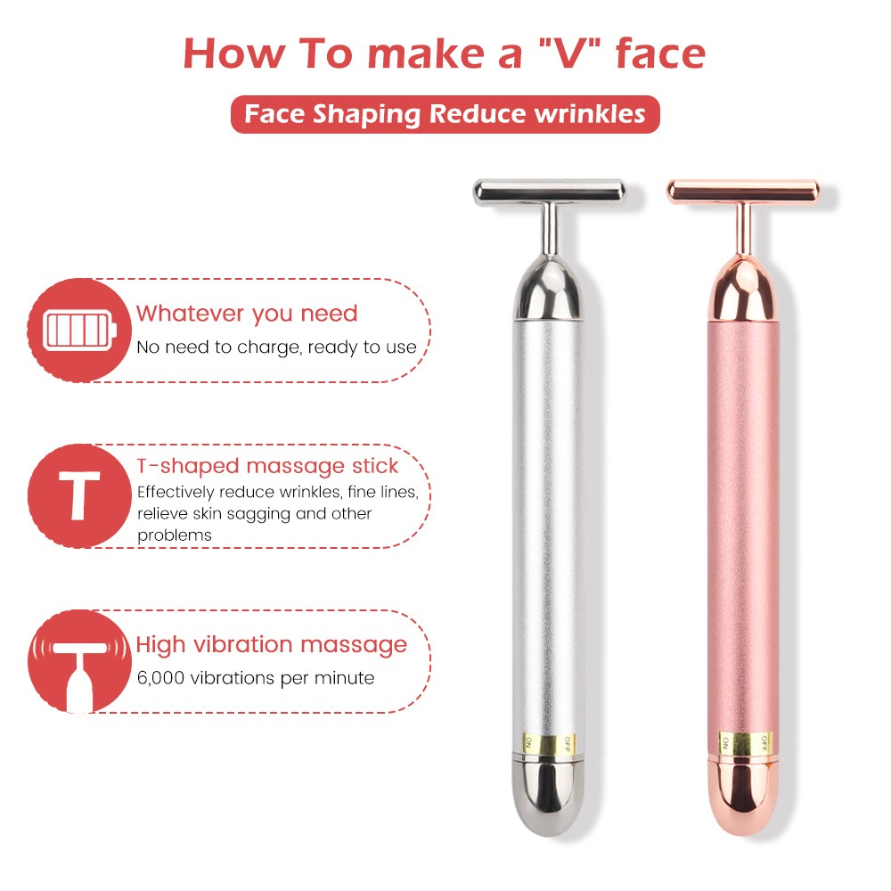 24k Gold Face Lift Bar Roller Vibration Slimming Facial Massager Stick Facial Beauty Skin Care T Shape Vibrating Tool