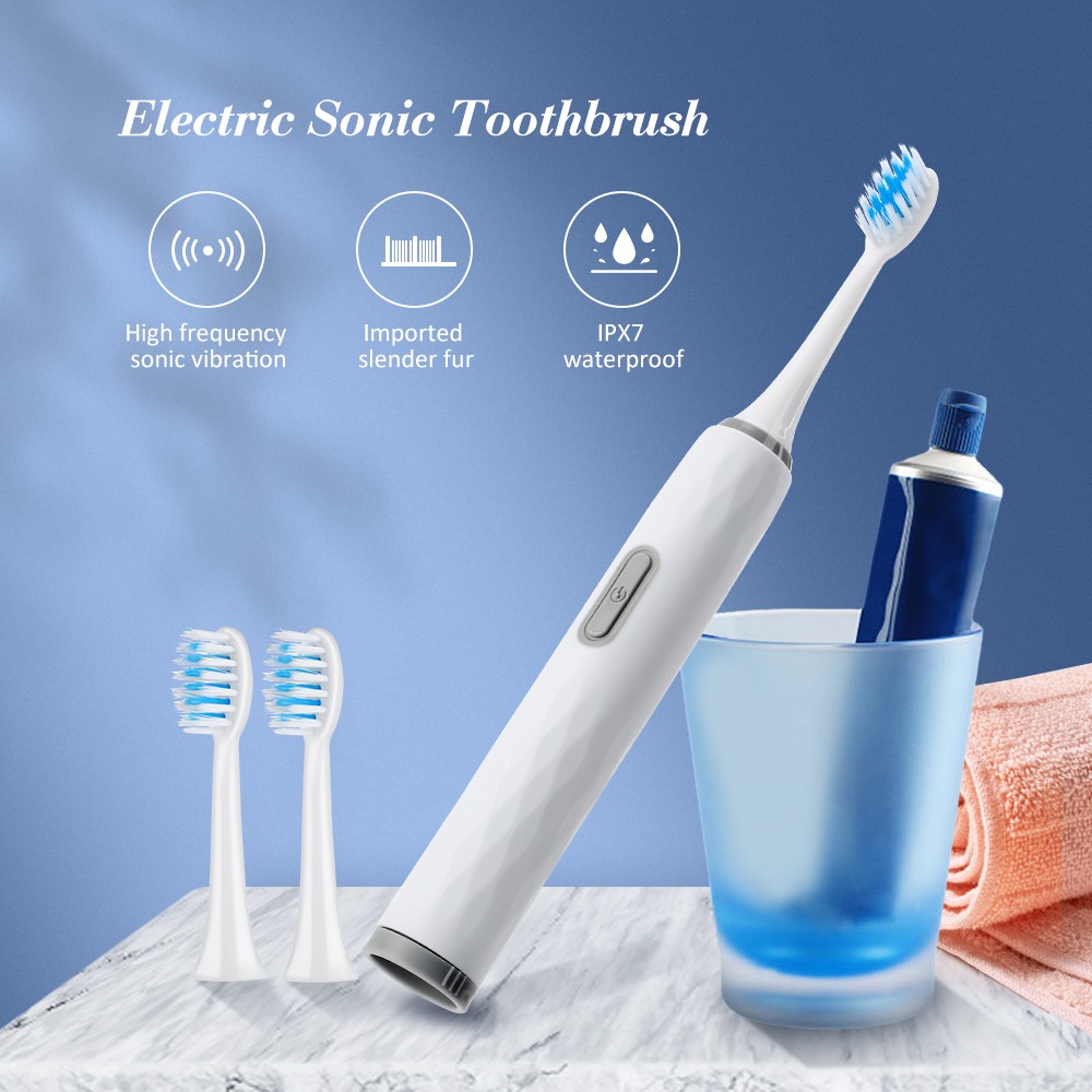 Electric Sonic Toothbrush Rechargeable Teeth Whitener IPX7 Waterproof Remove Yellow Tartar Teeth With 3 Replacement Heads