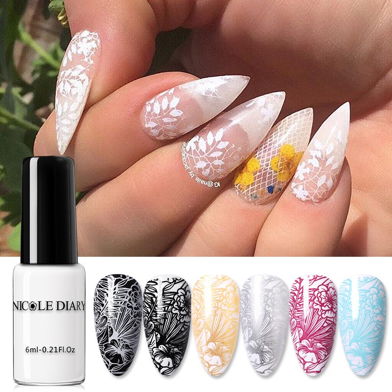 nicole diary stamping nail polish black white gold silver nail art printing varnish DIY design for stamping nail plate shellac