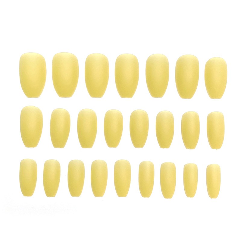 24pcs/box full cover fake press on nails matte yellow pure acrylic frosted ballerina acrylic for nails for women free shipping