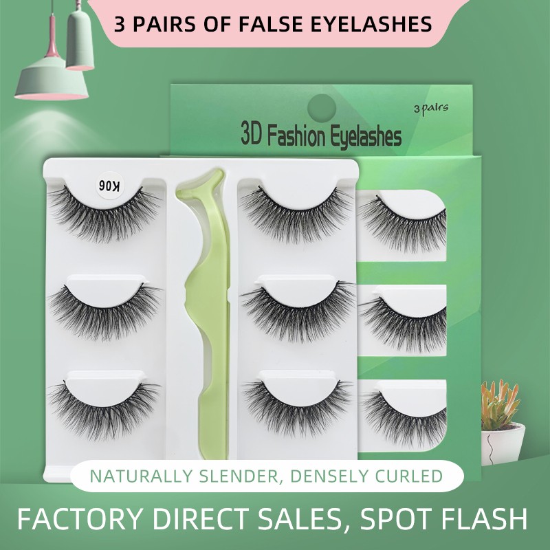 3 Pairs - Faux Mink Hair False Eyelashes With Eyelash Curler 3D Soft Eye Lashes Extension Fluffy False Eyelashes Eye Makeup Tools