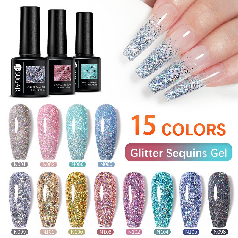 ur sugar 7.5ml gel polish manicure for nails christmas semi permanent vernes top coat soak off uv led gel color glitter varnish