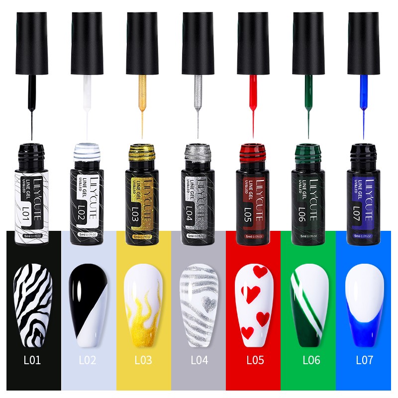 LILYCUTE 14 Colors 5ml Polish Line Gel Kit Nail Art Design UV/LED Nail Polish Drawing Polish DIY Painting Varnish Liner Gel